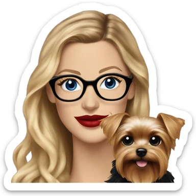 Blake lively blue eyes and black glasses with red lips holding Yorkshire terrier  sticker