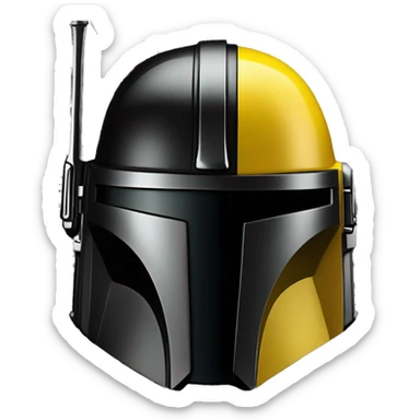 Gloss black and yellow mandalorian helmet with one antenna sticker