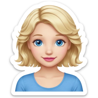 Girl Blonde short wavy hair,  blue eyes, cute blue top, long lashes, pink lips, smiling, 💁🏻‍♀️  sticker
