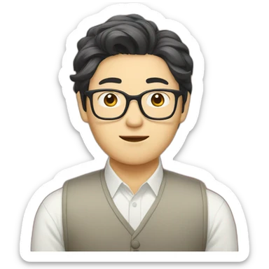 korean guy with glasses and curtains hair sticker