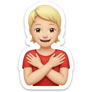 arms crossed around neck laughing and crying sticker