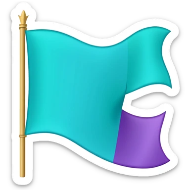 “Emoji-style waving banner, simple flat lines, soft curved flag, bright turquoise/purple/blue/green, minimalist medieval vibe, cute and magical, no castle.” sticker
