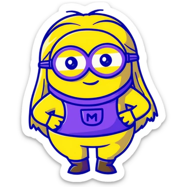 cute yellow minion with long girl hair sticker