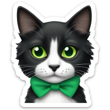fluffy tuxedo cat with green eyes and green collar sticker