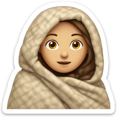 Brunette caucasian woman cuddled in a big blanket sticker