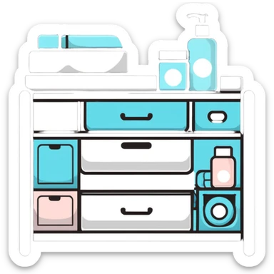 cute nursery changing table set with organizers for diapers, wipes, lotions, and baby clothes sticker