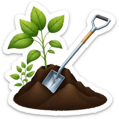 An icon featuring a shovel, a plant symbolizing agronomy. The design includes crops, a field, and a watering can, representing the science of soil management, crop production, and sustainable farming. Transparent background highlights agricultural research and growth. sticker