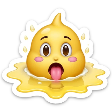 surprised emoji with tongue out in a puddle of white liquid sticker