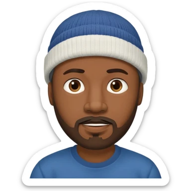 Middle-aged black man, goatee, wearing beanie sticker