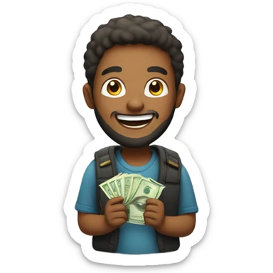 happy boy with beard indoors and money in his hand  sticker