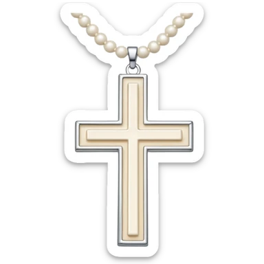 Elegant emoji icon of a white cross made of white beads, glossy surface, and white bead chain subtle shadows, pure white palette sticker