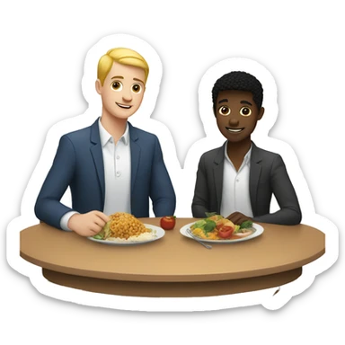 Gay couple, one black boy, one white boy, eating a dinner table sticker