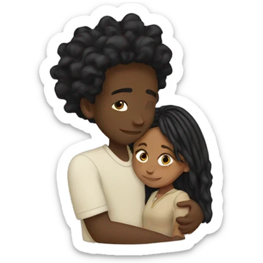 Brown girl with wavy hair hugging black boy who has dreads  sticker