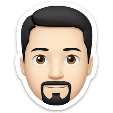 "- Nam
- 40 tuổi
- Da trắng
- Tóc ngắn
- Mặt thân thiện
- Râu quai nón, tóc đen chia ngôi sticker