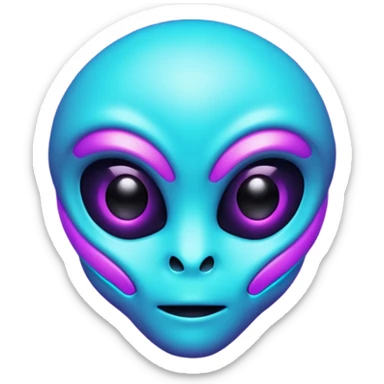 futuristic glowing pixel game alien emoji face, purple and cyan neon light, dark background sticker