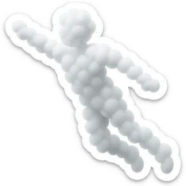 a person flying, entirely made of small, very bright white fluffy convex clouds, minimalist, airy sticker