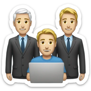 three white men with a laptop sticker