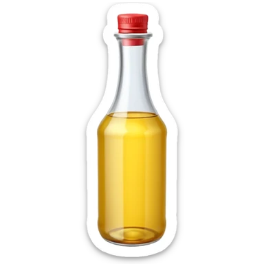 vinegar bottle, upright, glass or plastic, clear or tinted liquid, narrow neck, screw cap or cork, blank label optional, 3D clean style, transparent background, optimized for emoji size sticker