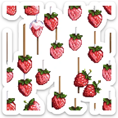 strawberry tanghulu on a wooden stick with shiny sugar coating sticker