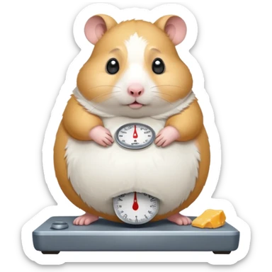 fat hamster big belly stepping on a broken scale looking guilty with a tear sticker