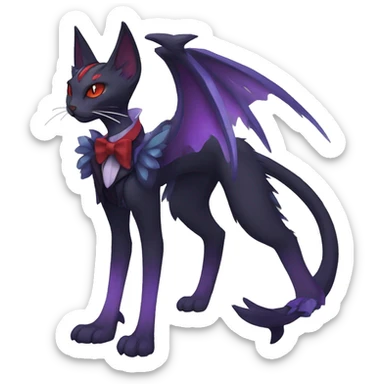  Cool kawaii edgy black purple red ethereal fantasy beautiful elegant nargacuga-Noivern-cat-Fakemon collar harness bow tie and bracers full body sticker