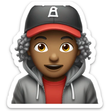 gray hoodie black baseball cap red sweatpants white shoes open mouth boy sticker