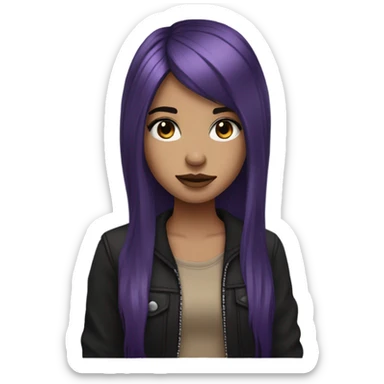 Dark Purple long hair girl tan black eyes emo makeup sticker