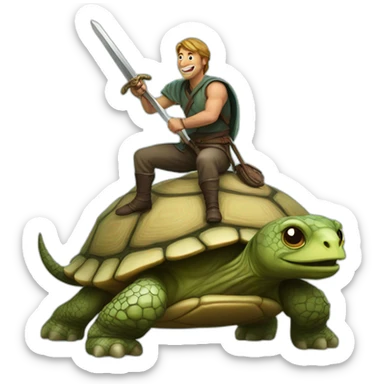 guy riding a giant turtle with a sword in his hand sticker