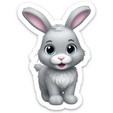 Iceskating gray little fluffy bunny sticker