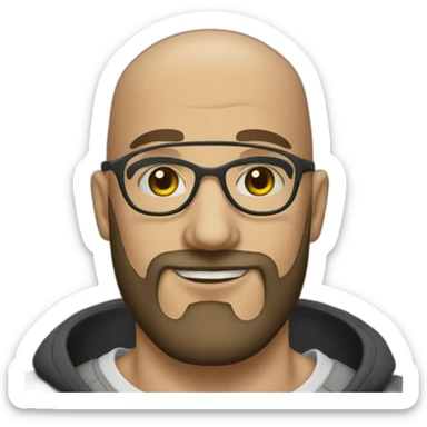 bald beard man with tattoo in glasses sticker