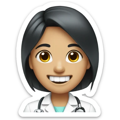 Dentist-girl-eyesmile-black middle straight hair-bracket teeth sticker