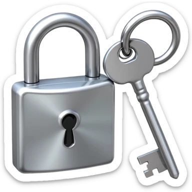 A chrome silver lock and key emoji, smooth metallic surfaces, glossy reflections, luxury swag vibe, minimal iOS emoji style, centered on clean white background sticker