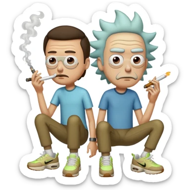Rick et mortie avec une paire de chaussure  nike tn qui fumme des puff 9k sticker