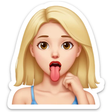 a girl holding her neck sticking her tongue out  sticker