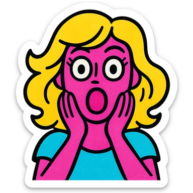 an aesthetic shocked blonde woman, bold pop colors, graphic style, expressive, clean background sticker
