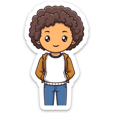 tan teenager with curly dark brown hair sticker
