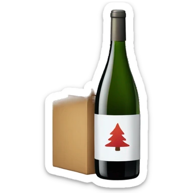 Box of wine next to Christmas tree sticker