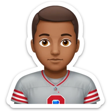 Brown Aussie wearing Ohio state jersey sticker