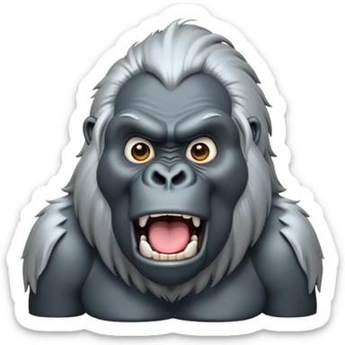 Cinematic Comical Silverback Gorilla Portrait Emoji, Head tilted dramatically with an exaggeratedly shocked expression, featuring a stately silver mane and wide, comically expressive eyes full of humorous disbelief, Simplified yet hilariously expressive features, highly detailed, glowing with a slightly sassy jungle glow, high shine, dramatic yet playful, stylized with an air of quirky primate attitude, soft glowing outline, capturing the essence of a meme-worthy silverback that appears ready to side-eye its way into viral fame! sticker
