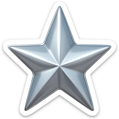 Chrome silver star emoji, iOS emoji style, glossy metallic surface, soft reflections, minimalistic, centered, clean white background, high detail, smooth gradients sticker