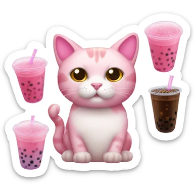 Pink cat with bubble tea sticker