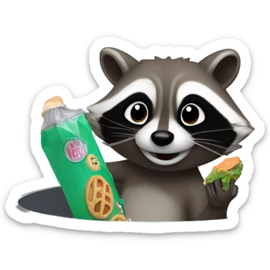 Raccoon in a trashcan eating little Debbies sticker