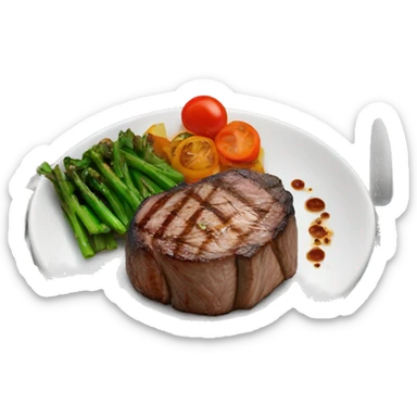 Grilled filet mignon on plate with garnish sticker