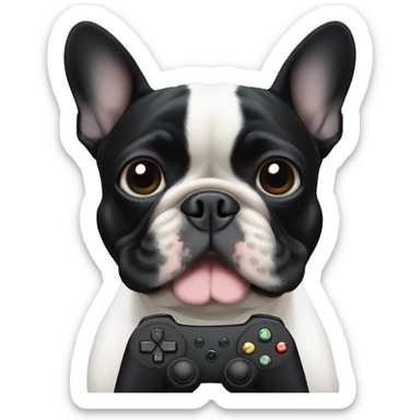 All black French bulldog playing video games sticker