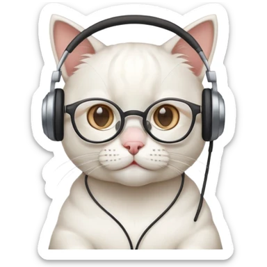 white hacker cat wearing glasses and headphones sticker