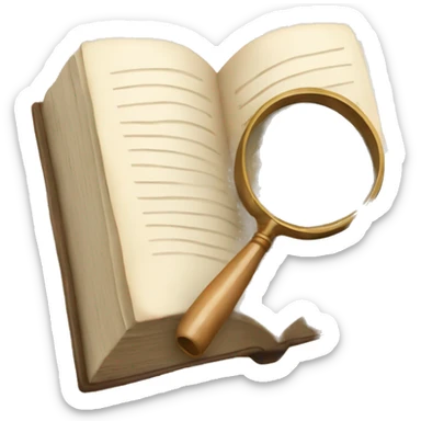 An open book in beige tones with a magnifying glass on it sticker