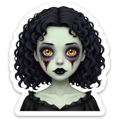 garota zombie com roupa gótica, batom preto e cabelos pretos e cacheados na altura do ombro sticker