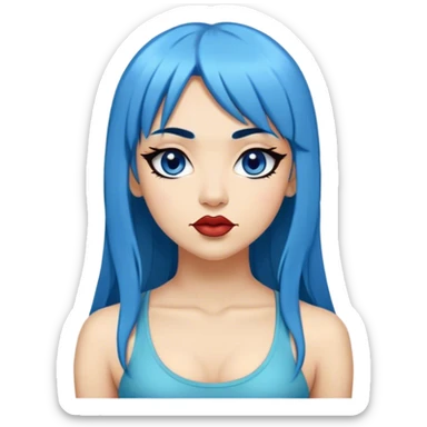 yoga girl long blue hair, black eyes, black eyebrows, big lips, tan skin, and bangs  sticker