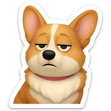 Change the corgi's facial expression to bored, with half-closed eyes and a neutral or uninterested mouth. The style should resemble 3D emoji style with a transparent background. sticker