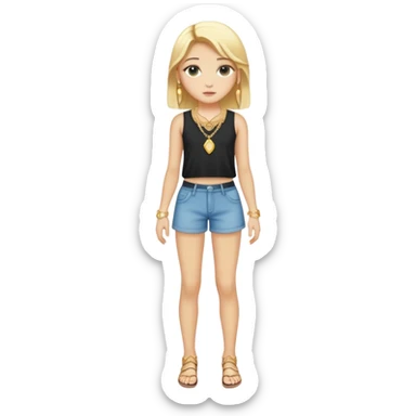Full body white teenage girl with blonde hair, choni style with gold jewelry sticker